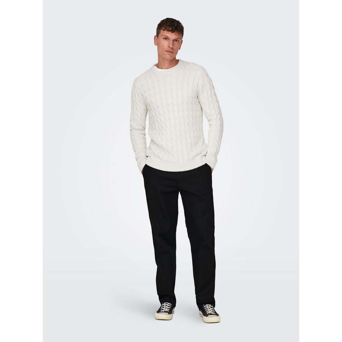 ONLY & SONS MEN’S REGULAR FIT COTTON CREW NECK PULLOVER 22026504 ANTIQUE WHITE